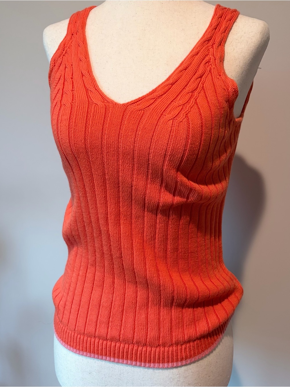 Talbots Orange Ribbed V-Neck Tank Top - Picture 3 of 6